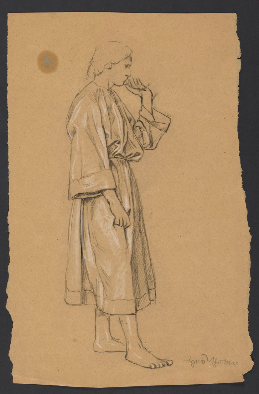 Studie eines jungen Mannes in antikisierender Kleidung, mit der linken Hand zum Kinn erhoben de Hans Thoma