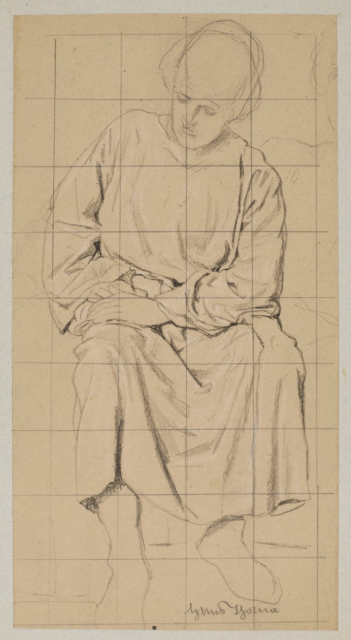 Estudo de uma figura sentada com uma túnica comprida de Hans Thoma