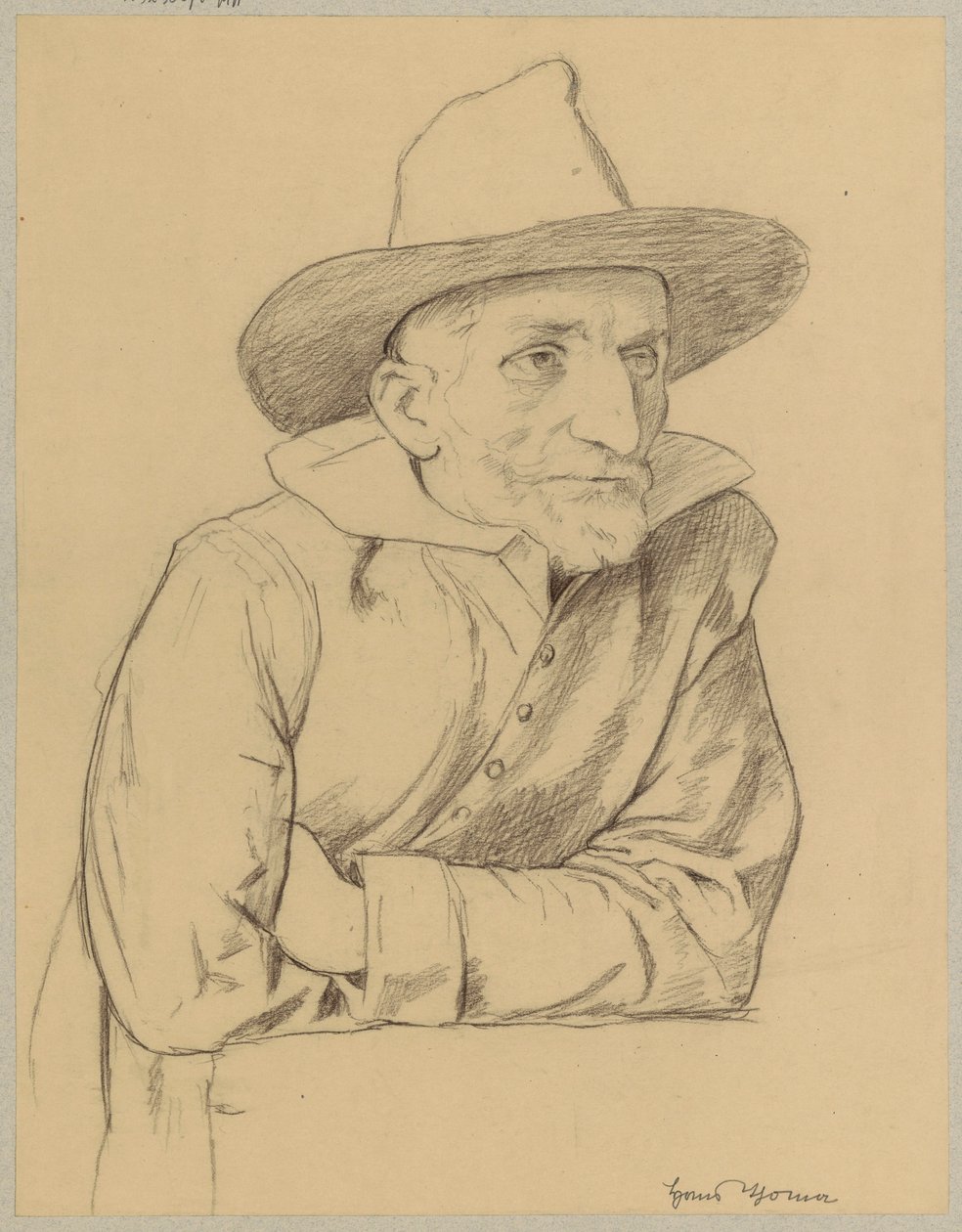 Estudo de um homem idoso, barbudo e de chapéu de Hans Thoma