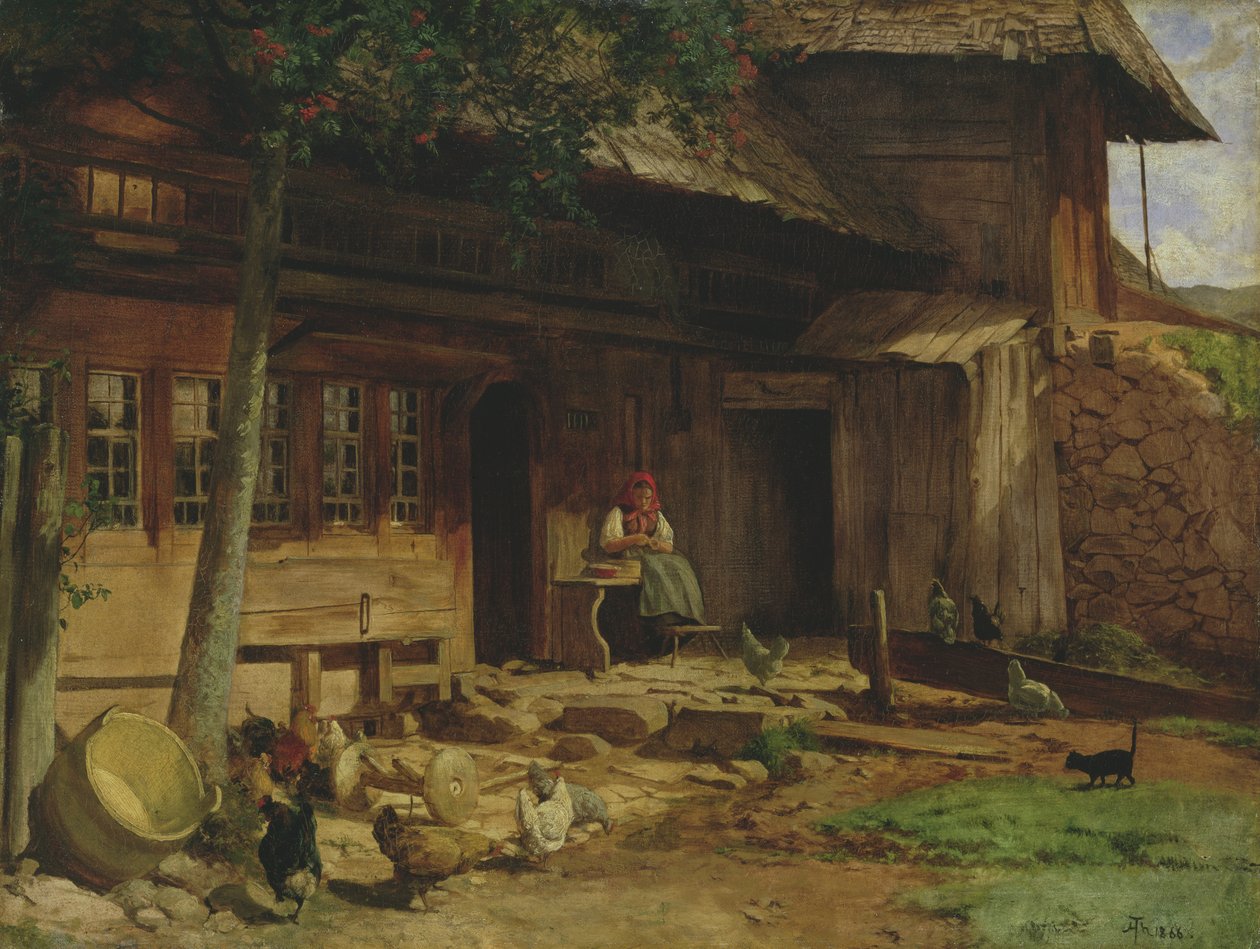 O Lar dos Pais em Bernau, 1866 (óleo sobre tela colocado no cartão) de Hans Thoma