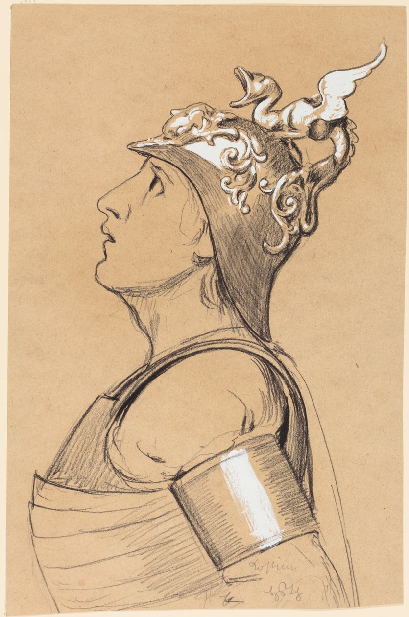 Valkyrie (Estudo de figurino para Bayreuth) Cabeça com capacete de Hans Thoma