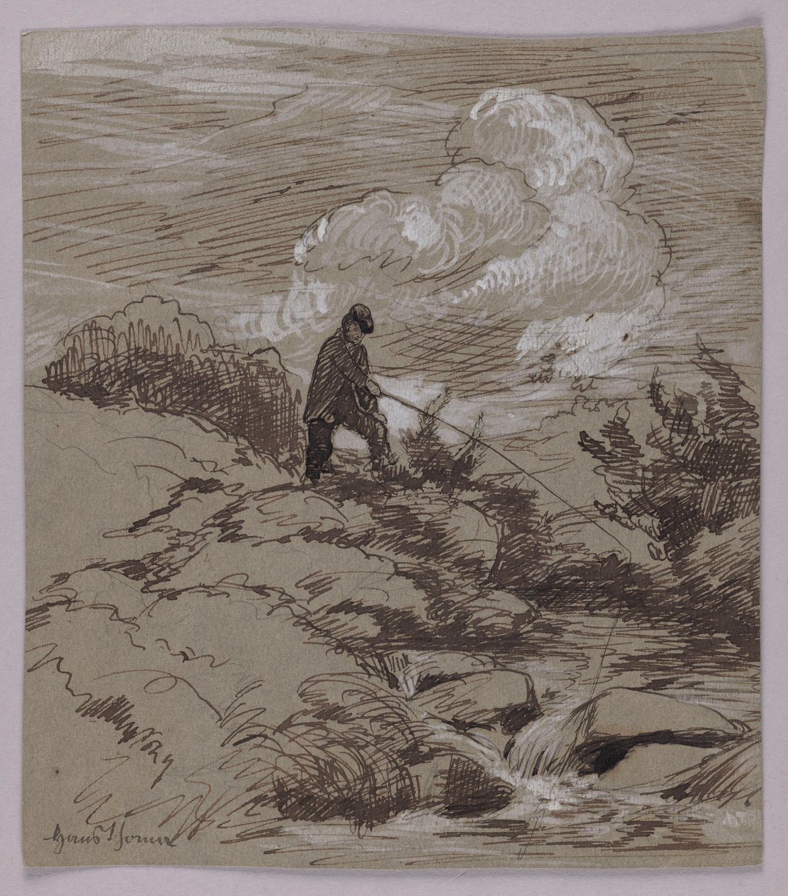 Um pescador junto ao ribeiro de Hans Thoma