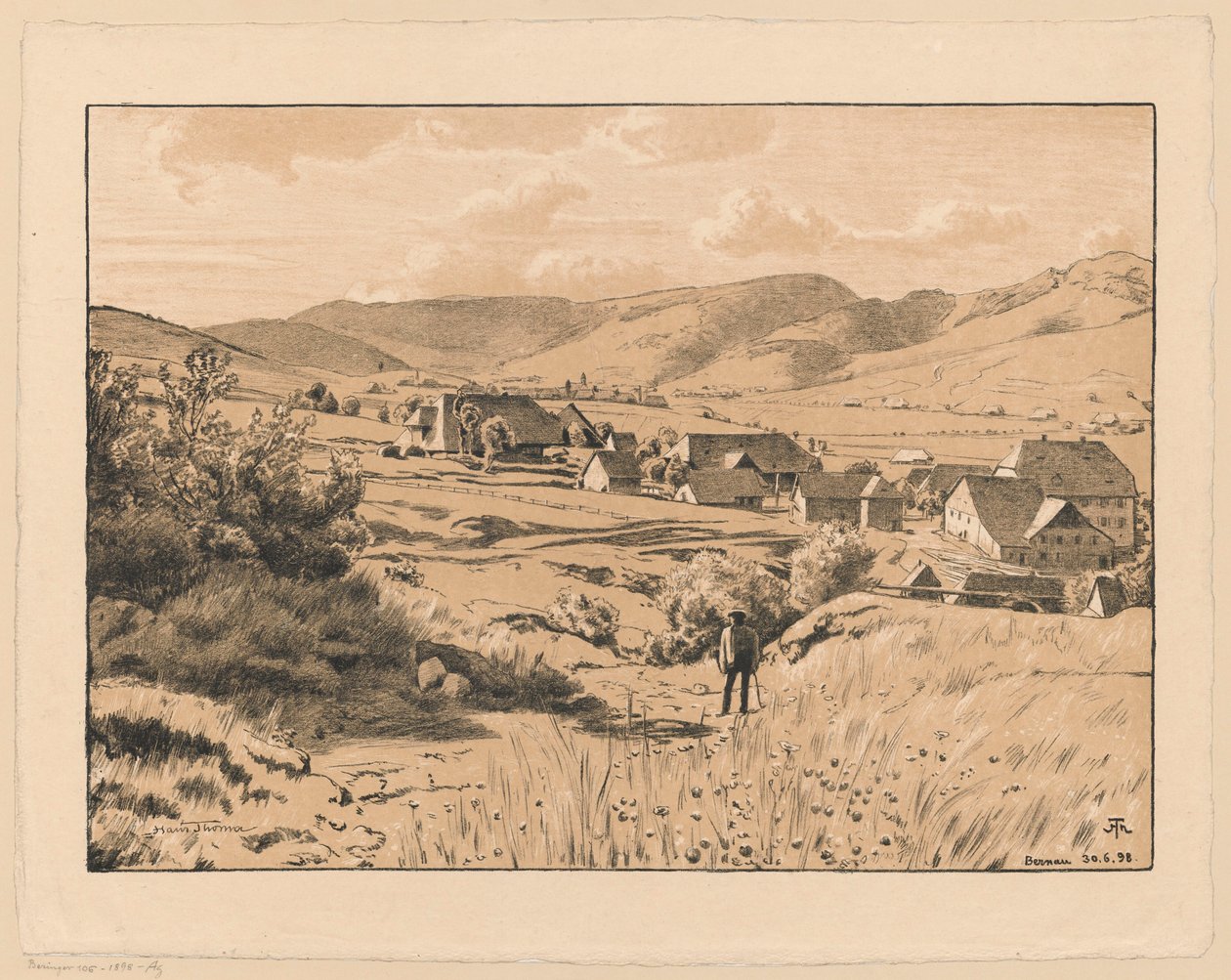 Vista de Bernau com um caminhante de Hans Thoma