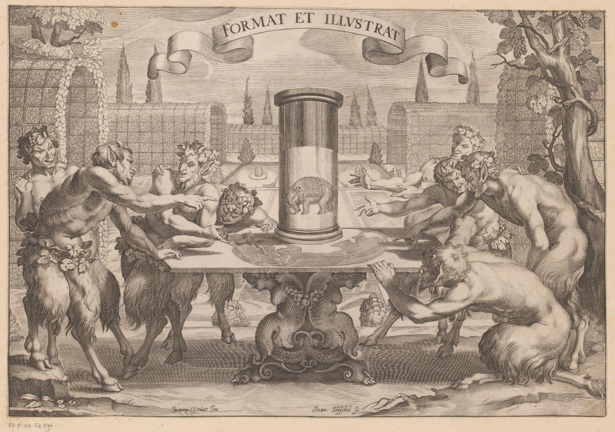 Satyrs em torno de uma anamorfose de um elefante
Format et Illustrat (título sobre o objecto) de Hans Troschel