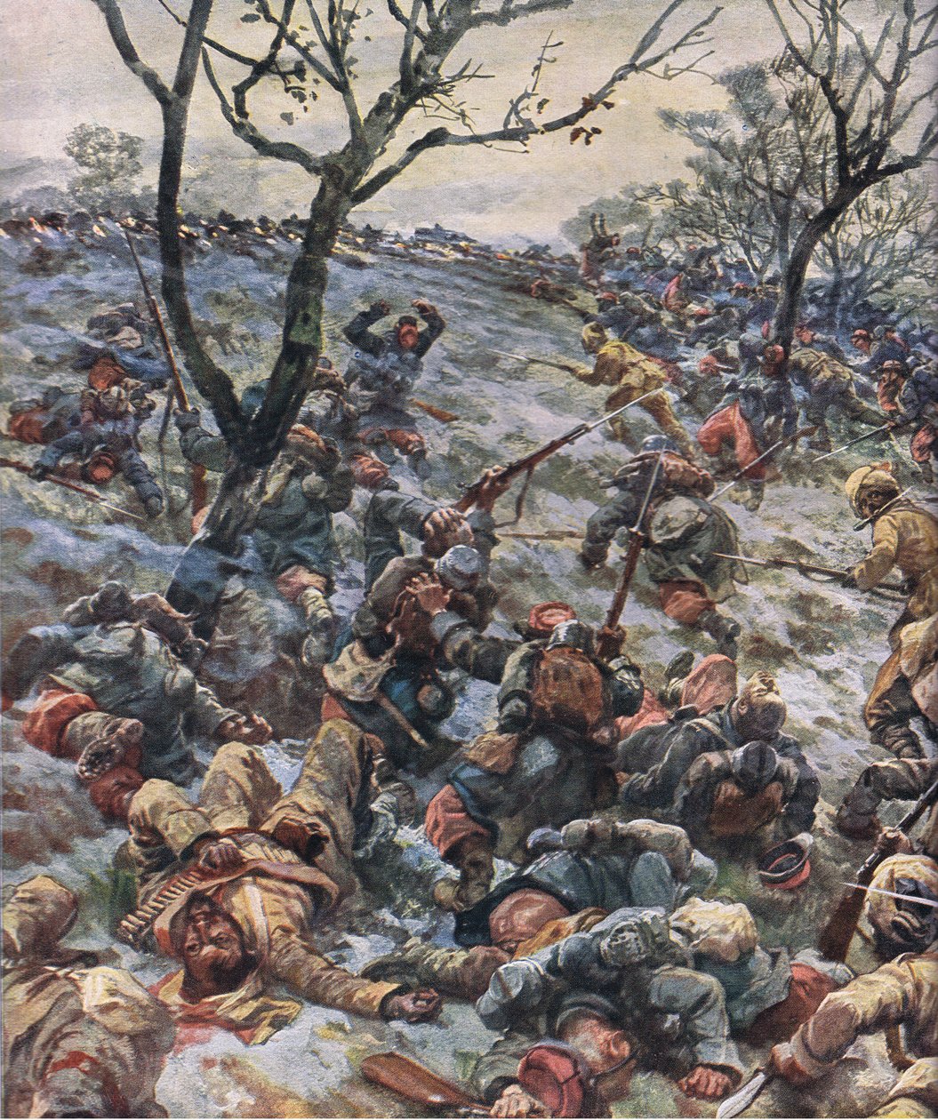 O colapso da linha da frente francesa, de The Illustrated History of the World War 1914-1915 pub. pela Union Berlagsefellfchaft de Hans W. Schmidt