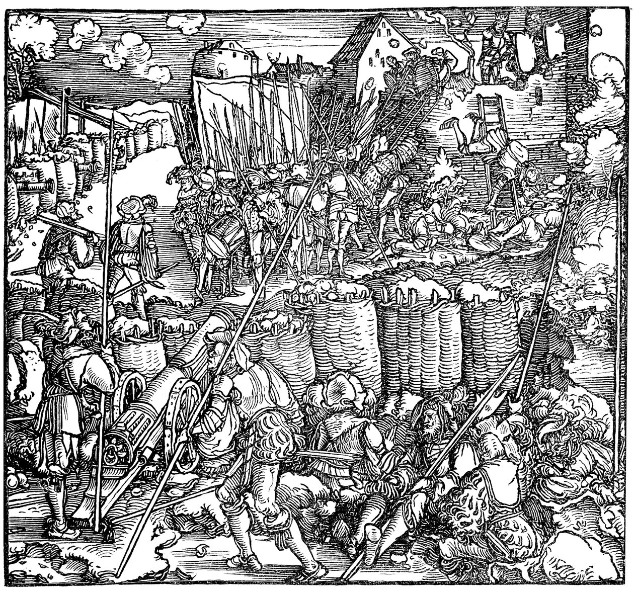 Cerco a uma fortaleza. Ilustração do livro Phisicke Against Fortune de Petrarch, 1532 de Hans Weiditz the Younger