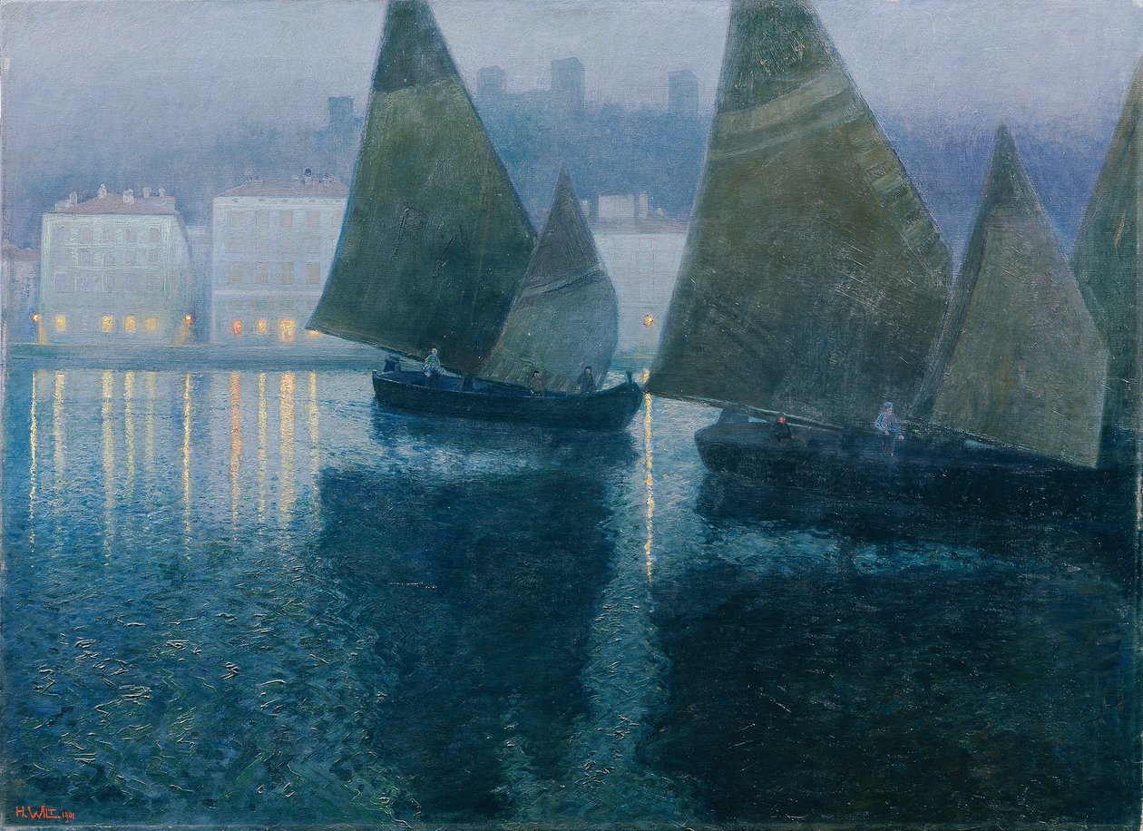 Noite enluarada em um porto da Ístria de Hans Wilt