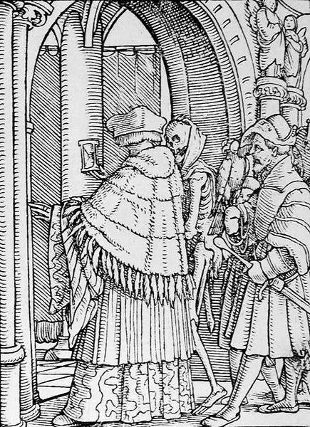 Morte e o Cânon, da Dança da Morte, gravada por Hans Lutzelburger, c.1538 de Hans after Holbein the Younger