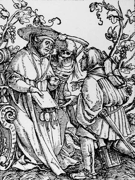 Morte e o Cardeal, de A Dança da Morte, gravada por Hans Lutzelburger, c.1538 de Hans after Holbein the Younger