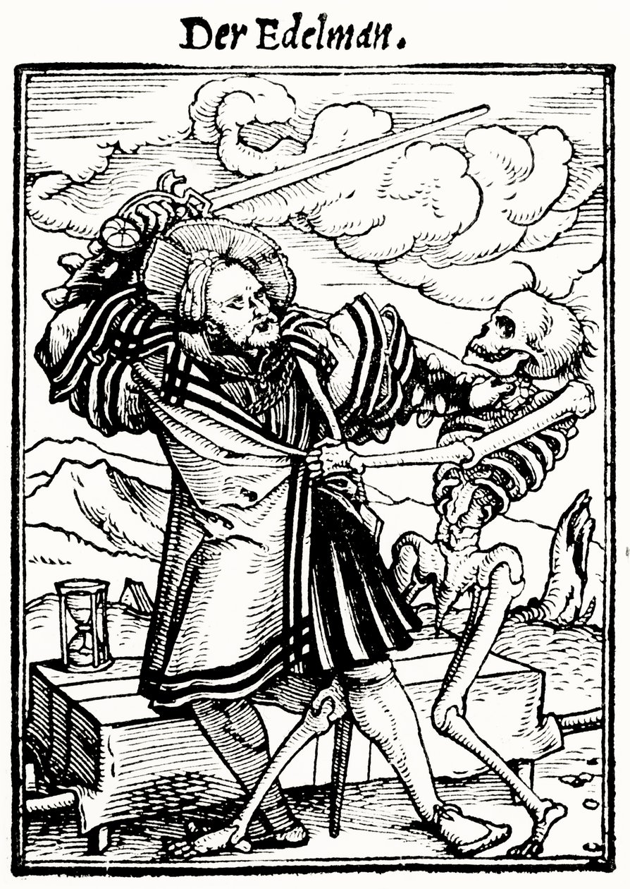 Morte e o nobre, da dança da morte, gravada por Hans Lutzelburger, c.1538 de Hans after Holbein the Younger