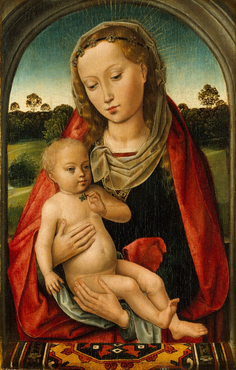 Virgem e Criança, c.1487 (óleo sobre painel de carvalho) de Hans after Memling