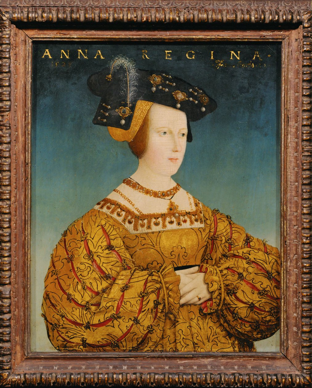 Anna da Hungria, irmã do rei Ludwig da Hungria e esposa do imperador Fernando I, irmão do imperador Carlos V ... (pintura sobre madeira) de Hans or Johan Maler