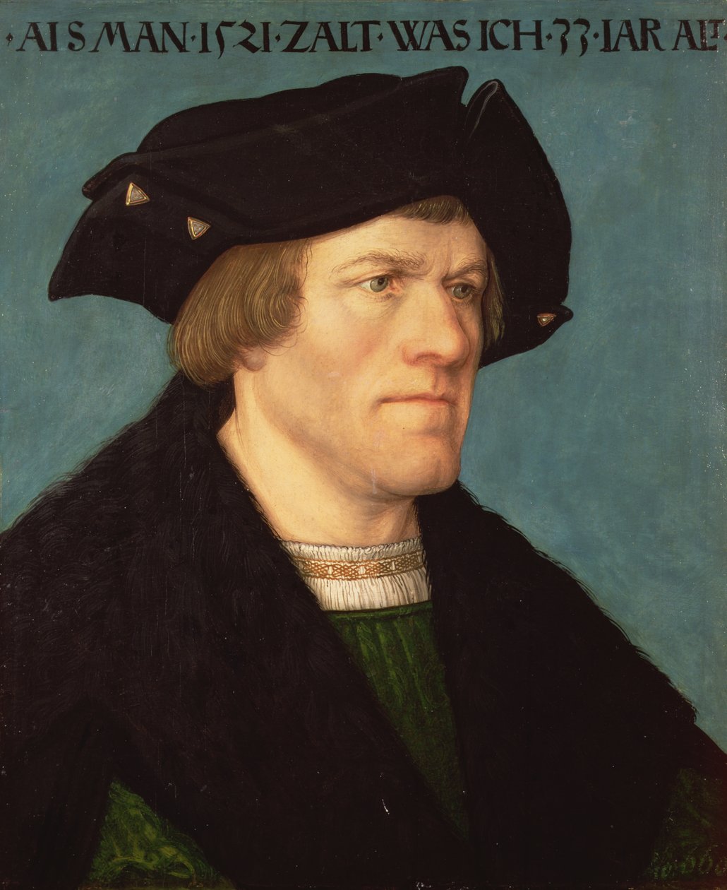 Retrato de um homem barbeado, 1521 (painel) de Hans or Johan Maler