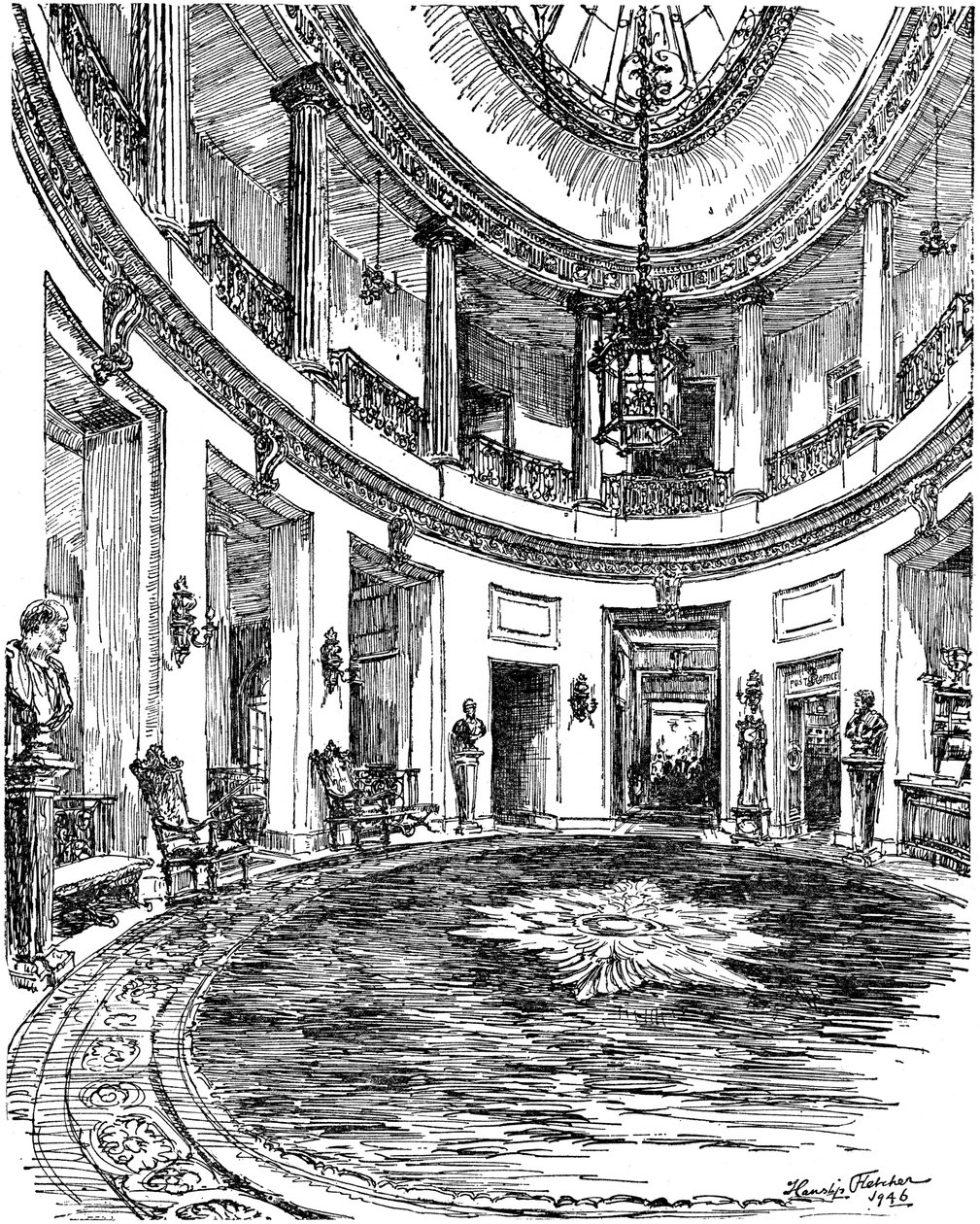 Hall de entrada do clube RAC, Pall Mall, Londres, 1946 de Hanslip Fletcher