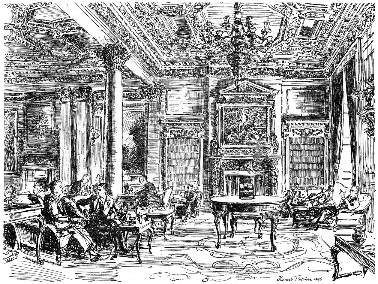 The Members Lounge, clube do RAC, Pall Mall, Londres, 1946 de Hanslip Fletcher
