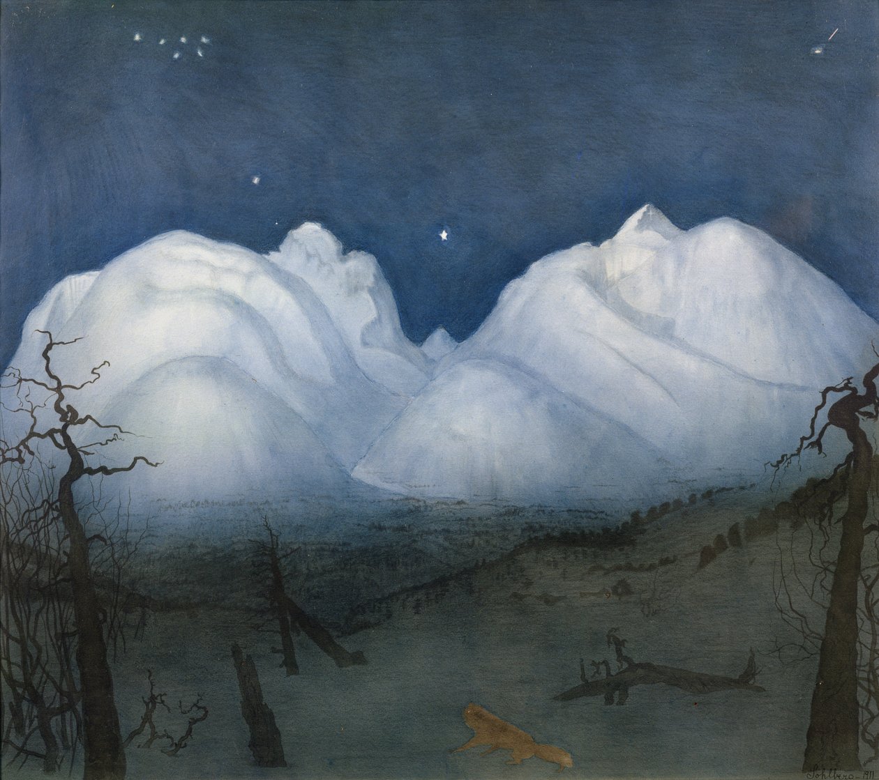 Noite de inverno nas montanhas (pastel e aquarela sobre papel) de Harald Oscar Sohlberg