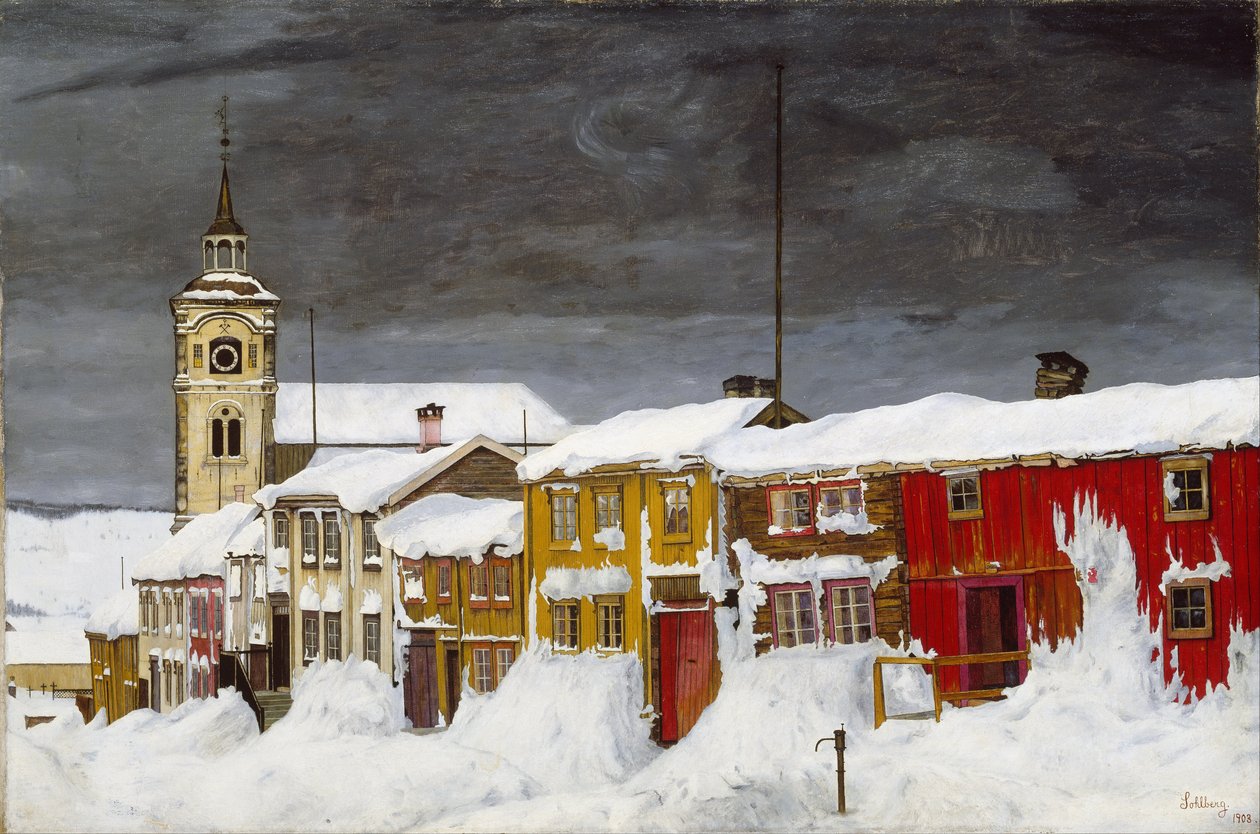 Rua em Røros no inverno de Harald Sohlberg