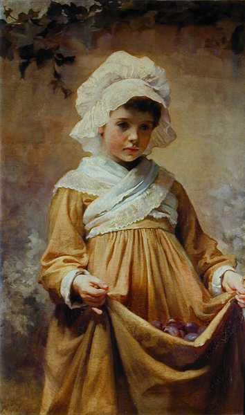 Colheita de ameixas (óleo sobre painel) de Hariette Sutcliffe