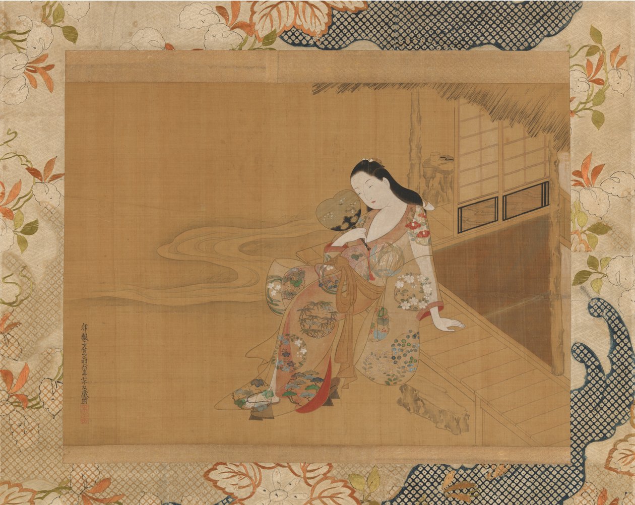 Cortesã desfrutando de uma noite fresca de verão, 1741. de Haritsu Ogawa
