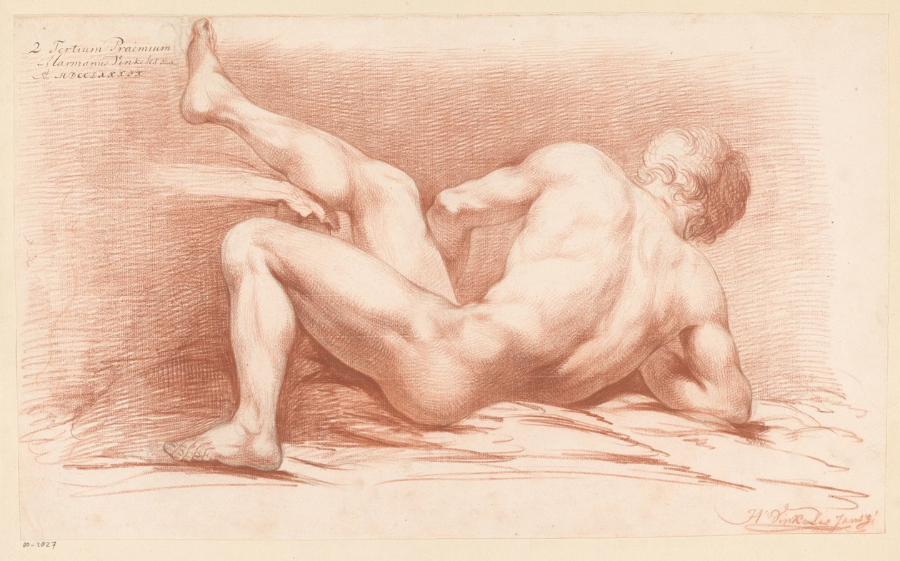 Nu masculino sentado, visto de costas (3º prêmio 1789) de Harmanus Jansz. Vinkeles