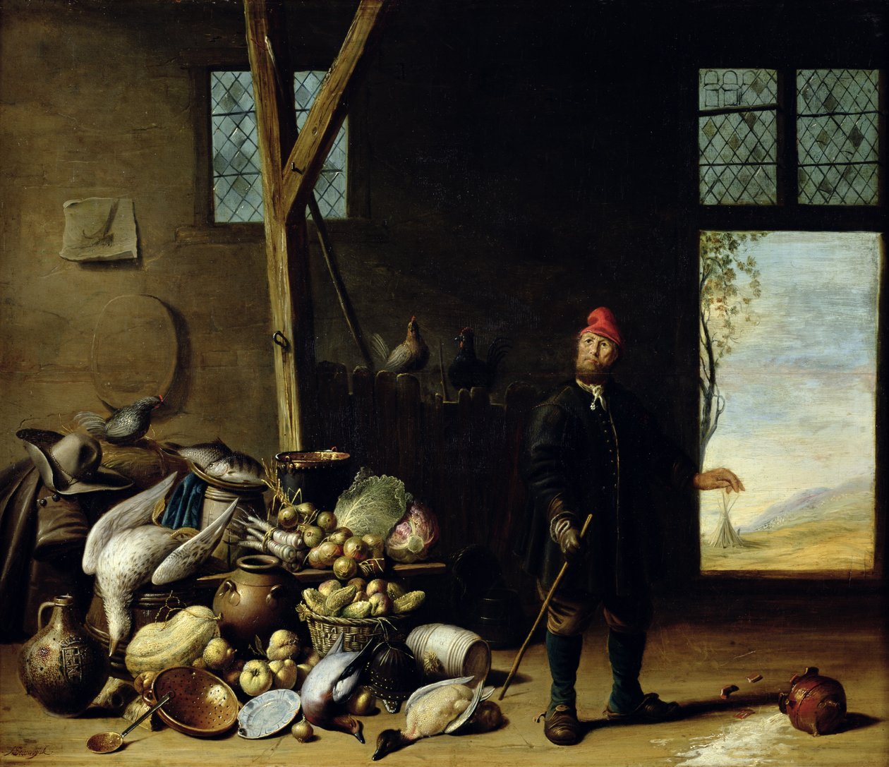 Camponês em um interior ou, cozinha com uma vida ainda de Harmen van Steenwyck