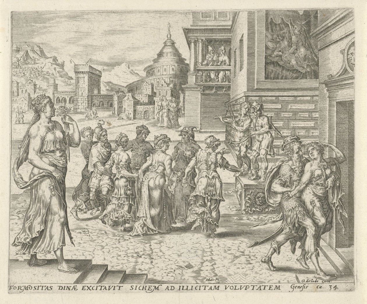 Dina esmagada e violada por Shechem
História de Dina e Shechem (título da série) de Harmen Jansz Muller