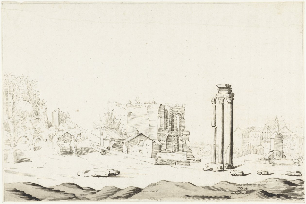 Ruínas do Campo Vaccino no Forum Romanum de Harmen ter Borch
