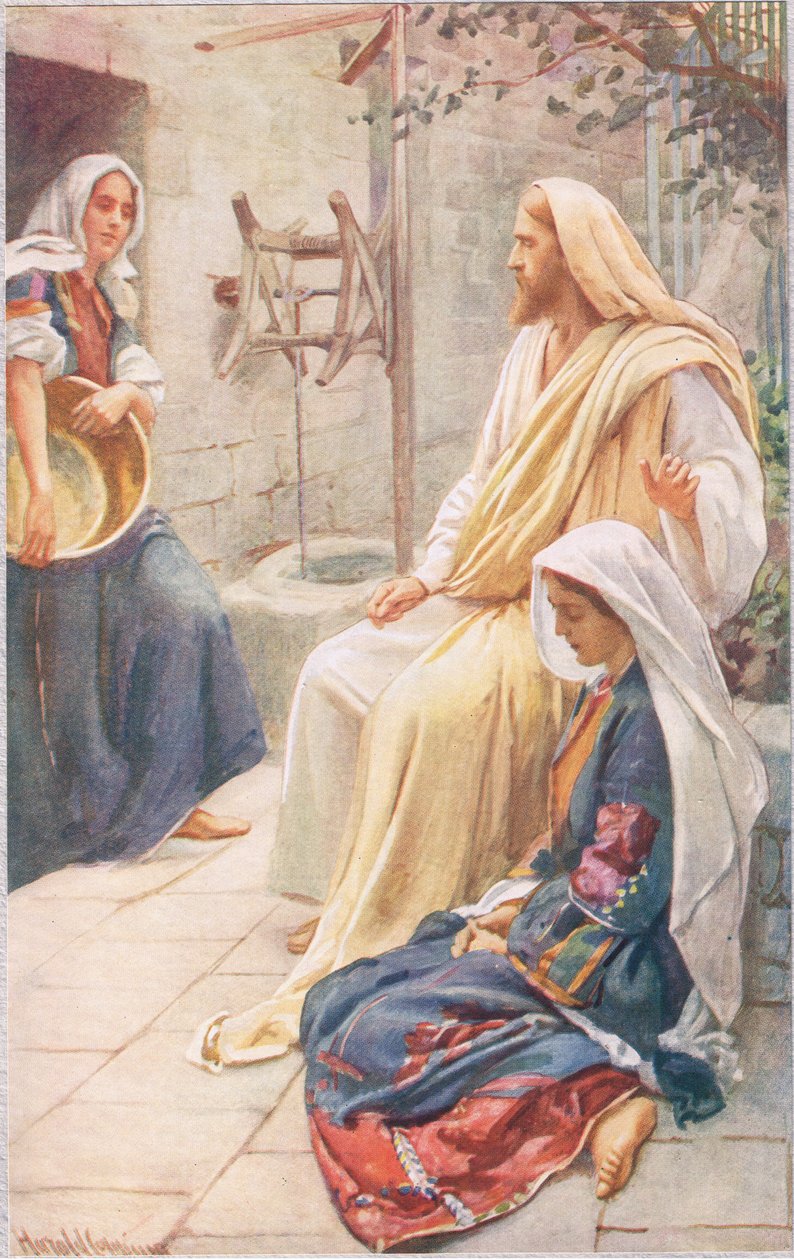 Martha e Maria, ilustração de &39;Mulheres da Bíblia&39;, publicado pela The Religious Tract Society, 1927 de Harold Copping