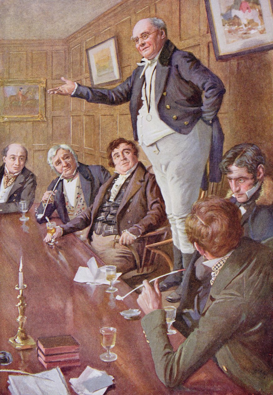 Sr. Pickwick Adresses the Club, ilustração para &39;Character Sketches from Dickens&39; compilado por BW Matz, 1924 de Harold Copping