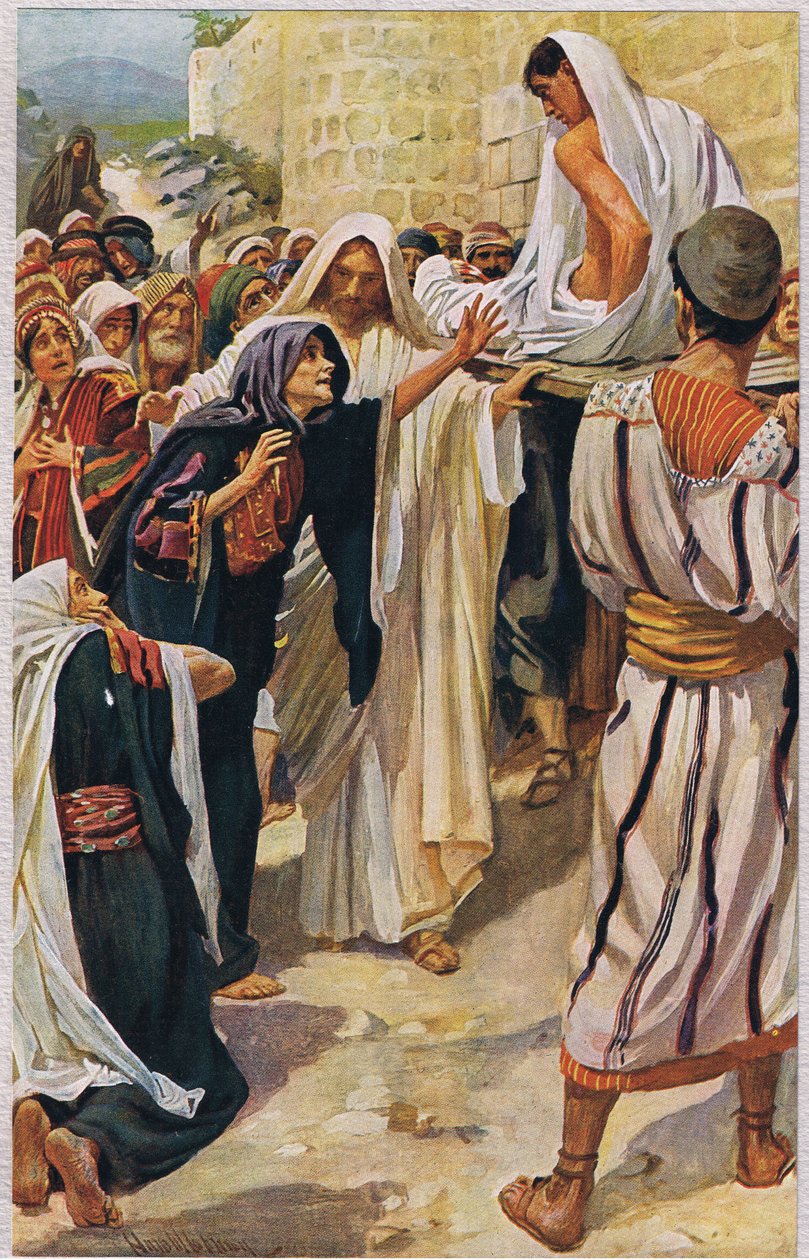 A Viúva de Naim, ilustração de "Mulheres da Bíblia", publicado pela The Religious Tract Society, 1927 de Harold Copping