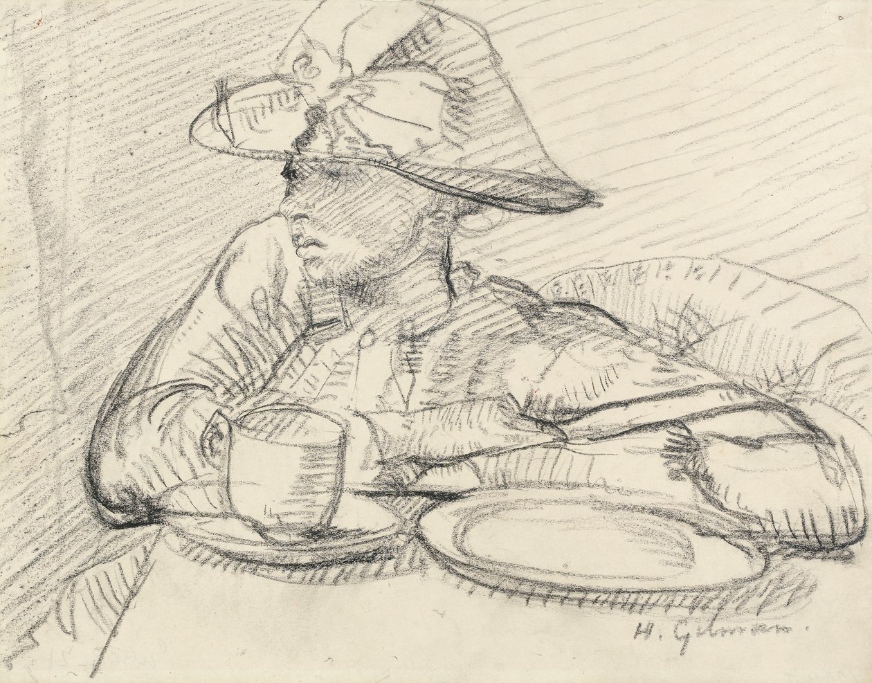 Retrato de Mary L. (giz preto sobre papel) de Harold Gilman