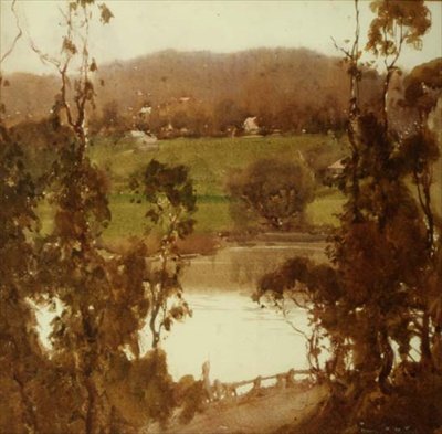 No rio Yarra, perto de Melbourne (aguarela) de Harold Brocklebank Herbert