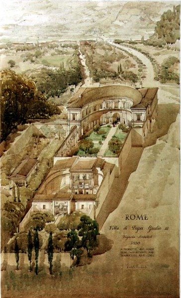 Uma visão de perspectiva da Villa di Papa Giulio em Roma de Harold Chalton Bradshaw