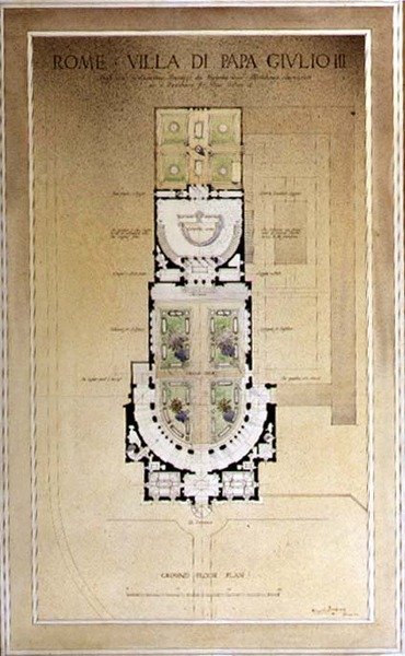A planta baixa da Villa di Papa Giulio em Roma de Harold Chalton Bradshaw