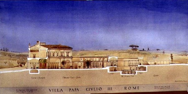Vista da corte e do jardim da Villa di Papa Giulio em Roma de Harold Chalton Bradshaw
