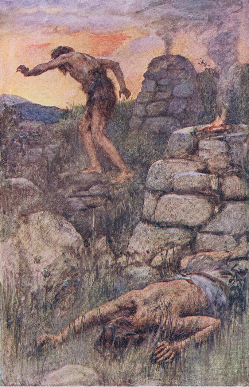 Caim e Abel, ilustração de imagens que ensinam a série de coroa, 1920 de Harold Copping