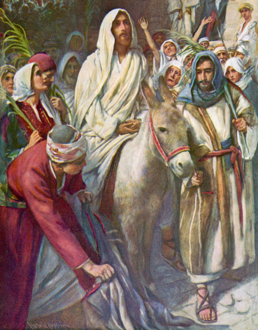 A entrada de Cristo em Jerusalém, Mateus, 21, 5 (litografia a cores) de Harold Copping