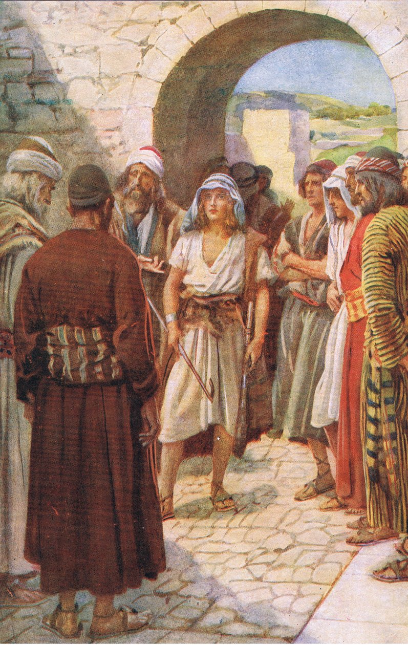 David convocou antes de Samuel, ilustração de imagens que ensinam a série de coroa, 1920 de Harold Copping