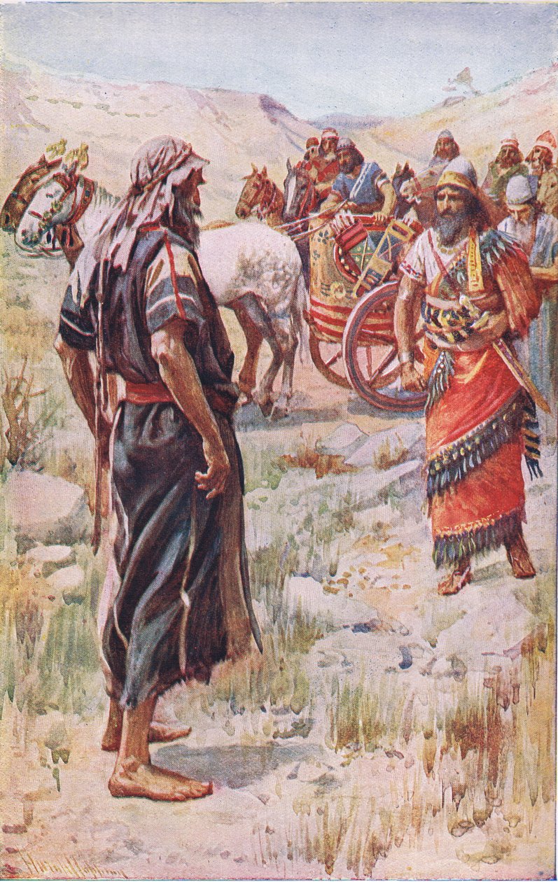 Elias e Acabe, ilustração de imagens que ensinam a série de coroa, 1920 de Harold Copping