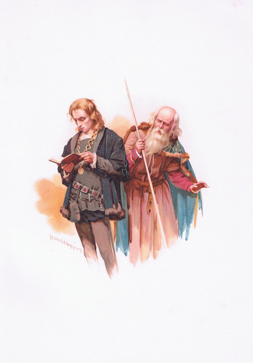 Hamlet e Polonius, ilustração de Hamlet de Harold Copping