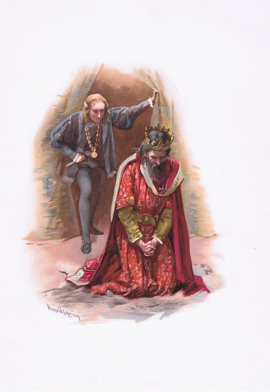 Hamlet e o rei, ilustração de Hamlet de Harold Copping