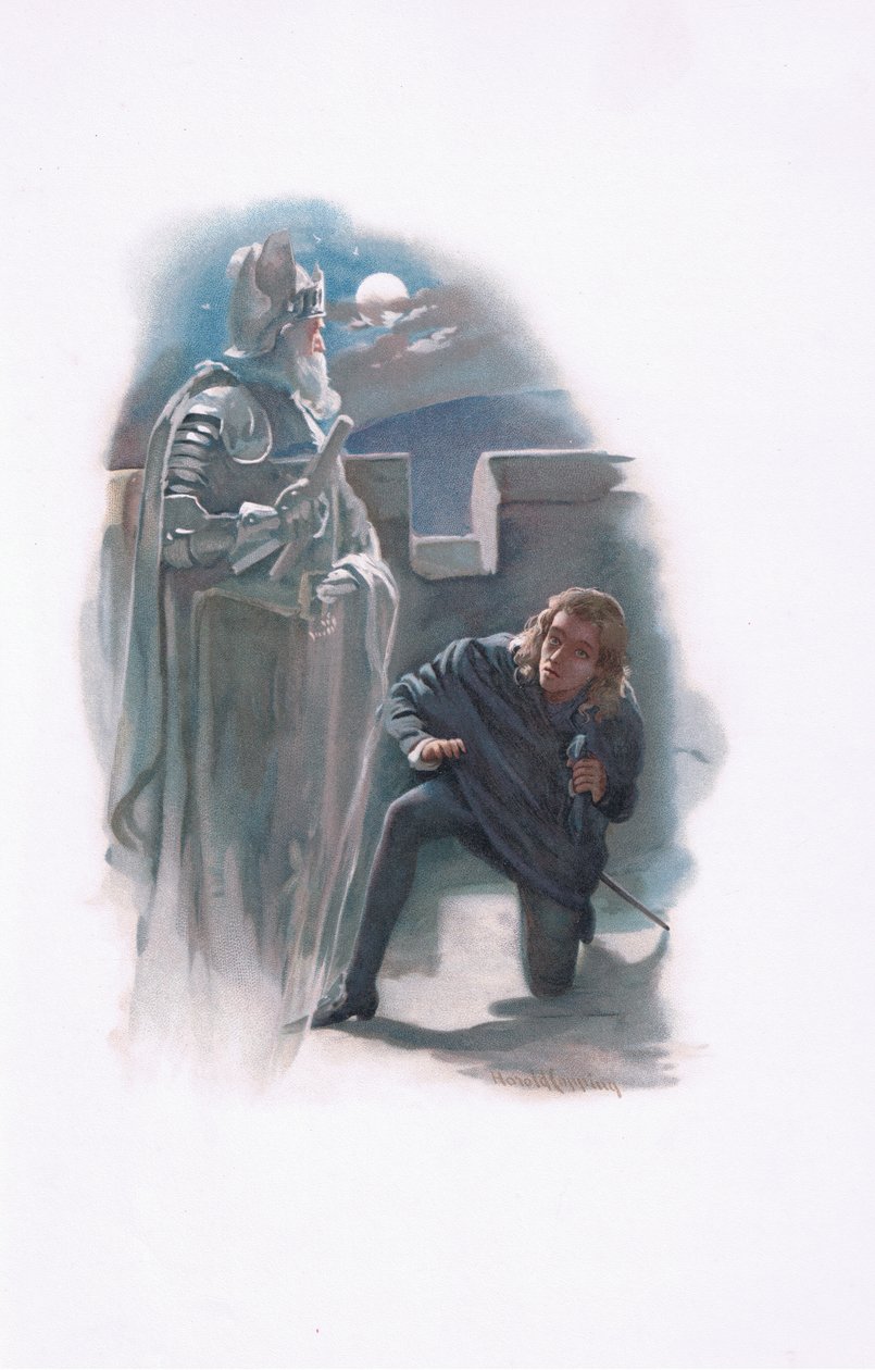 Hamlet e o fantasma, ilustração de Hamlet de Harold Copping