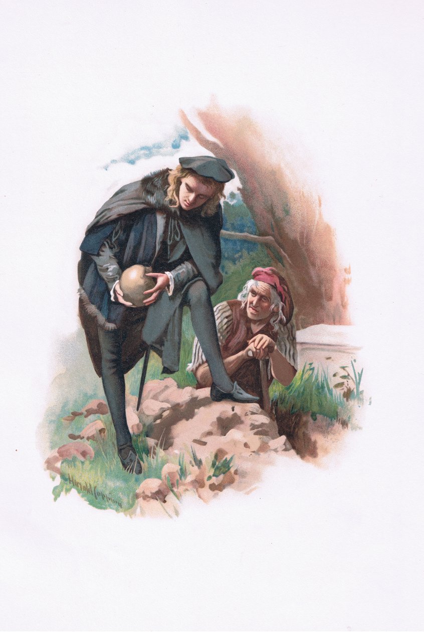 Hamlet e o gravedigger, ilustração de Hamlet de Harold Copping
