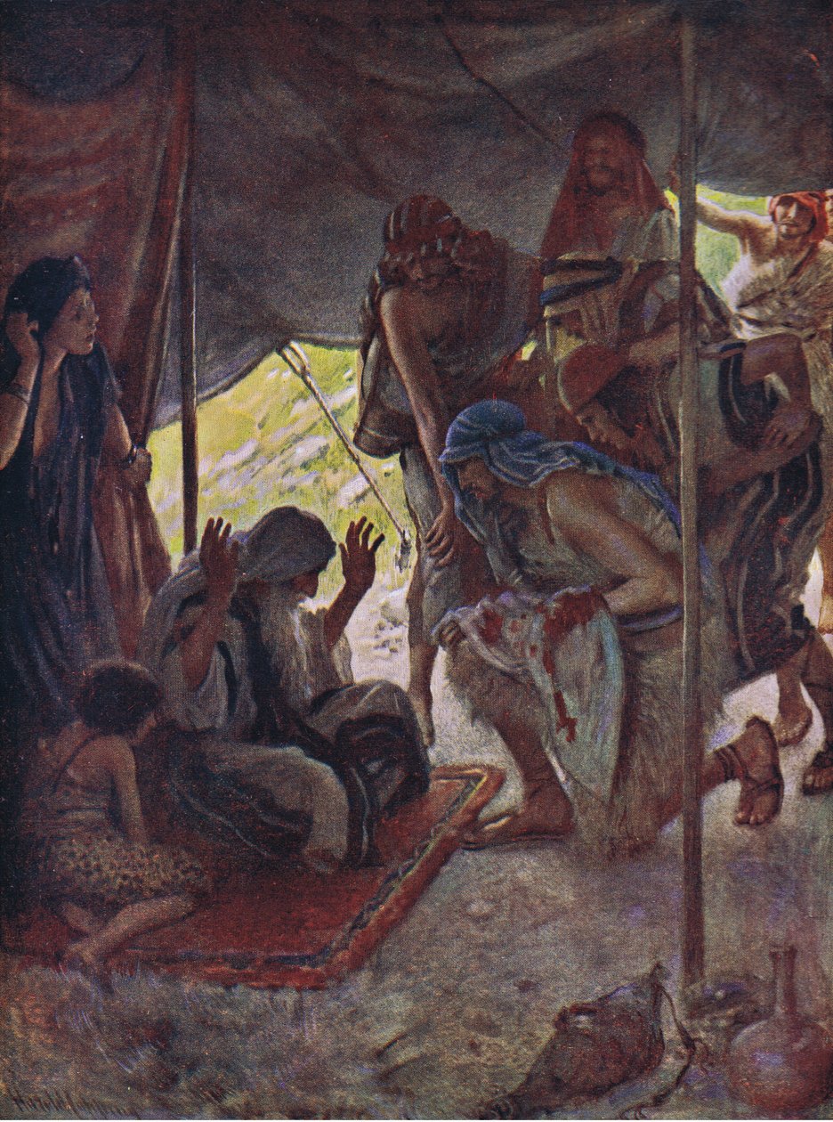 Casaco de José trazido a Jacó, ilustração de imagens que ensinam a série da coroa, 1920 de Harold Copping