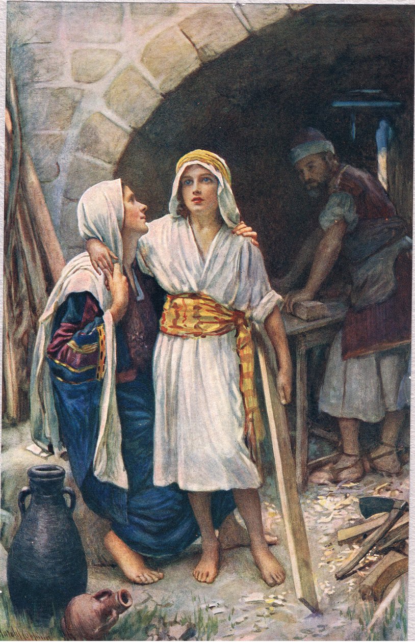 Maria e Jesus, ilustração de "Mulheres da Bíblia", publicado pela The Religious Tract Society de Harold Copping
