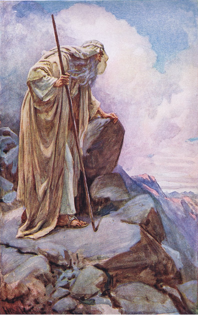 Moisés de Pisga, ilustração de imagens que ensinam a série de coroa, 1920 de Harold Copping
