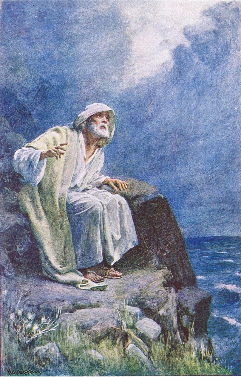 St John na ilha de Patmos, ilustração deHarold Copping Pictures: The Crown Series, c.1920s de Harold Copping