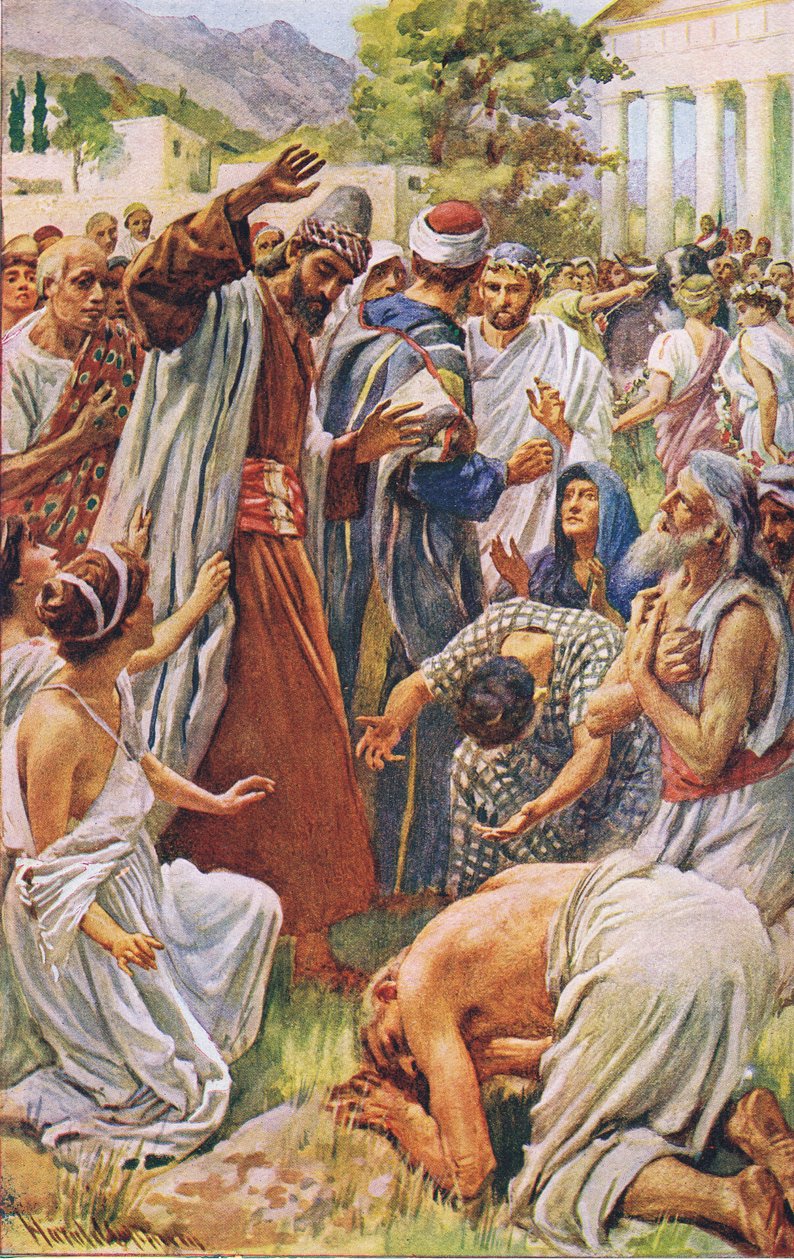 St Paul em Lystra, ilustração deHarold Copping fotos: The Crown Series, c.1920s de Harold Copping