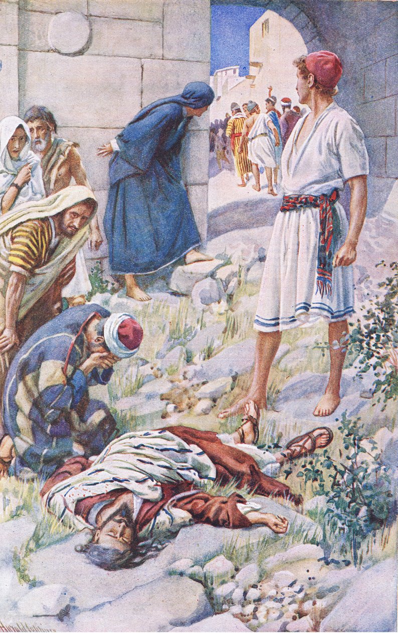 St Paul apedrejado, ilustração deHarold Copping Pictures: The Crown Series, c.1920s de Harold Copping