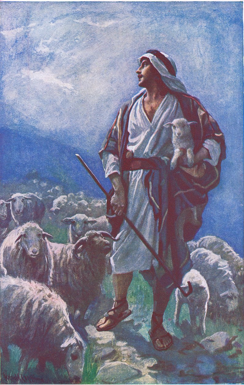 O bom pastor, ilustração deHarold Copping Pictures: The Crown Series, c.1920s de Harold Copping